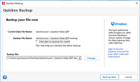 backup Quicken data