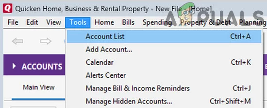 Open-Account-List-in-Tools-Menu-of-Quicken