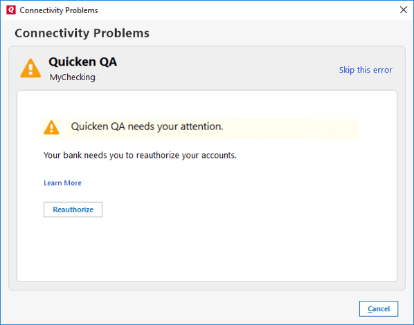 Quicken capital one download error